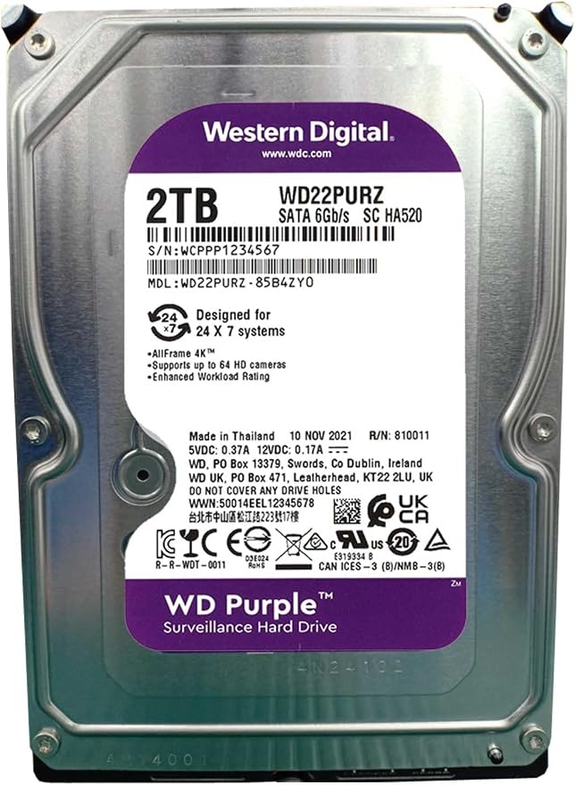 Western Digital WD Purple 2TB WD22PURZ Hard Drive