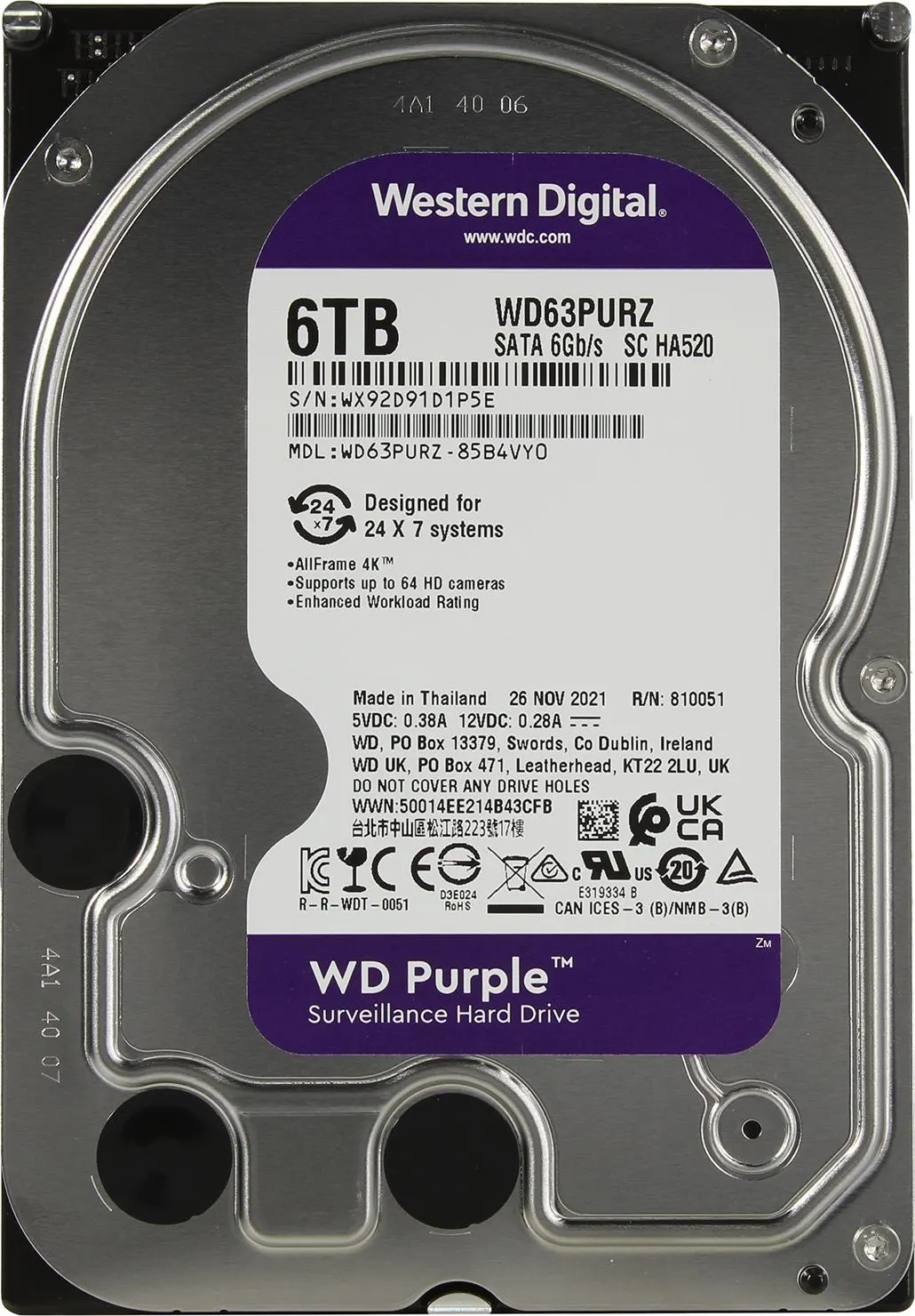 Western Digital WD Purple 6TB WD63PURZ Hard Drive